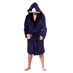 Keanu Mens Shark Head Fleece Bathrobe / Navy Blue